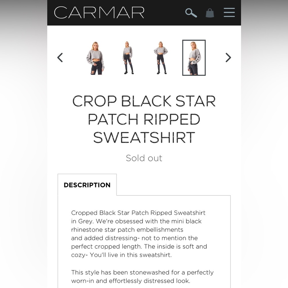 Crop Black Star Patch Ripped Sweatshirt - image 5